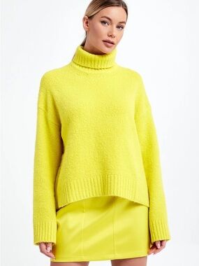SAMSOE Neon Yellow Turtleneck Relaxed Sweater
